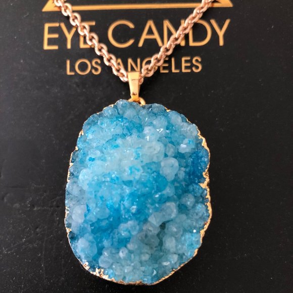 Eye Candy LA Blue Agate Druzy Necklace - Picture 1 of 4